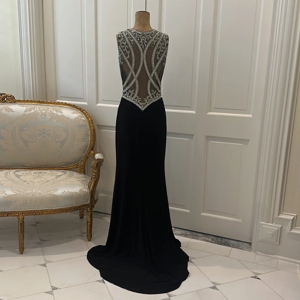 Jazz couture size 8 black and sequin long gown. - Picture 3 of 13